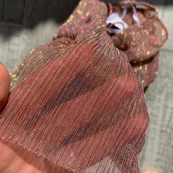 LF OneWay Lurex RoseGold Ruffle Sheer Cami Top NWT - Picture 2 of 11